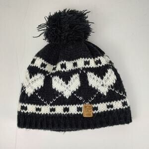Rossignol knit heart pattern pom pom beanie womens OS
